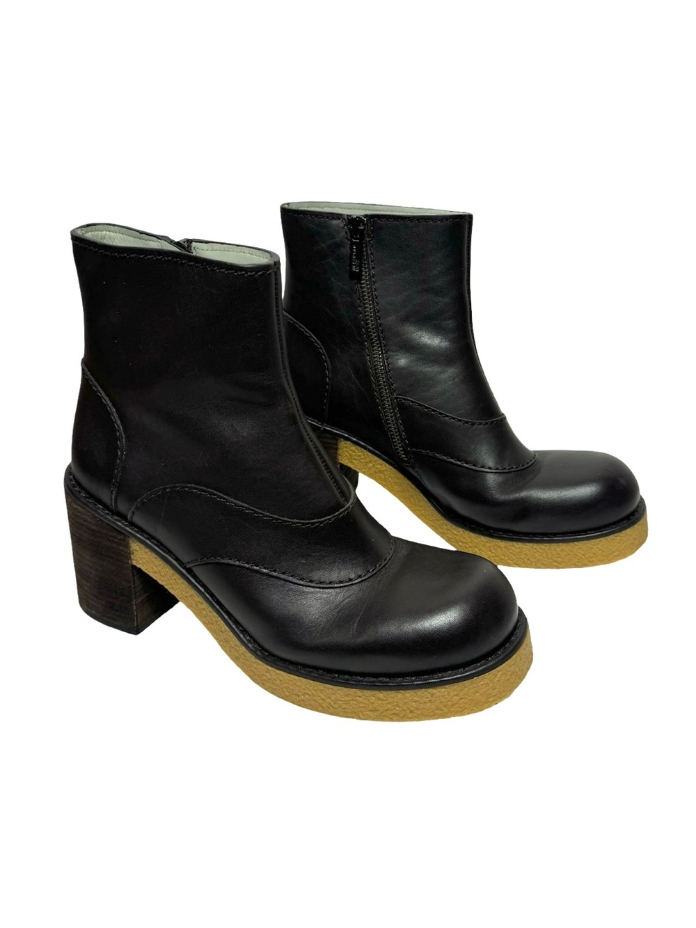 Jil Sander Navy | Dark Brown Leather Chunky Platform Boots Y2K 39